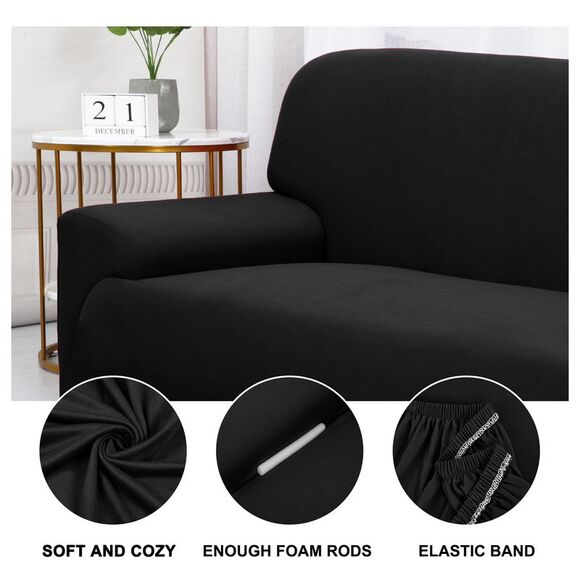 Stretch Sofa Cover Solid Couch Covers with One Pillowcase Black Large - Picture 5 of 6